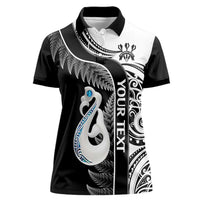 Personalised New Zealand Darts Women Polo Shirt Aotearoa Fern Mix Paua Shell Manaia - Black LT14 Female Black - Polynesian Pride