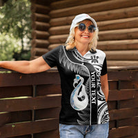 Personalised New Zealand Darts Women Polo Shirt Aotearoa Fern Mix Paua Shell Manaia - Black LT14 - Polynesian Pride