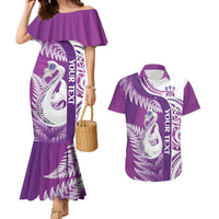 Personalised New Zealand Darts Couples Matching Mermaid Dress and Hawaiian Shirt Aotearoa Fern Mix Paua Shell Manaia - Purple LT14 Purple - Polynesian Pride