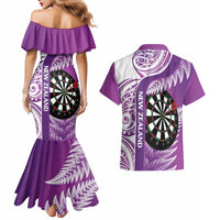 Personalised New Zealand Darts Couples Matching Mermaid Dress and Hawaiian Shirt Aotearoa Fern Mix Paua Shell Manaia - Purple LT14 - Polynesian Pride