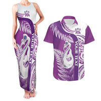 Personalised New Zealand Darts Couples Matching Tank Maxi Dress and Hawaiian Shirt Aotearoa Fern Mix Paua Shell Manaia - Purple LT14 Purple - Polynesian Pride
