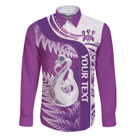 Personalised New Zealand Darts Family Matching Off Shoulder Short Dress and Hawaiian Shirt Aotearoa Fern Mix Paua Shell Manaia - Purple LT14 Dad's Shirt - Long Sleeve Purple - Polynesian Pride