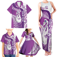 Personalised New Zealand Darts Family Matching Tank Maxi Dress and Hawaiian Shirt Aotearoa Fern Mix Paua Shell Manaia - Purple LT14 - Polynesian Pride
