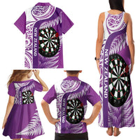Personalised New Zealand Darts Family Matching Tank Maxi Dress and Hawaiian Shirt Aotearoa Fern Mix Paua Shell Manaia - Purple LT14 - Polynesian Pride