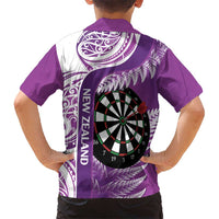 Personalised New Zealand Darts Kid Hawaiian Shirt Aotearoa Fern Mix Paua Shell Manaia - Purple LT14 - Polynesian Pride