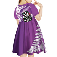 Personalised New Zealand Darts Kid Short Sleeve Dress Aotearoa Fern Mix Paua Shell Manaia - Purple LT14 - Polynesian Pride