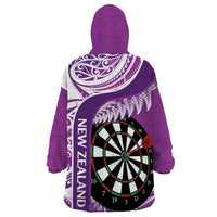 Personalised New Zealand Darts Wearable Blanket Hoodie Aotearoa Fern Mix Paua Shell Manaia - Purple LT14 - Polynesian Pride
