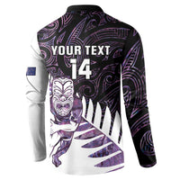 New Zealand Silver Fern Rugby Custom Button Sweatshirt Go All Black Purple Maori Paua Shell - Polynesian Pride