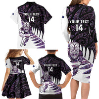 New Zealand Silver Fern Rugby Custom Family Matching Long Sleeve Bodycon Dress and Hawaiian Shirt Go All Black Purple Maori Paua Shell LT14 - Polynesian Pride