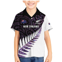 New Zealand Silver Fern Rugby Custom Family Matching Mermaid Dress and Hawaiian Shirt Go All Black Purple Maori Paua Shell LT14 Son's Shirt Purple - Polynesian Pride