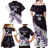 New Zealand Silver Fern Rugby Custom Family Matching Off Shoulder Maxi Dress and Hawaiian Shirt Go All Black Purple Maori Paua Shell LT14 - Polynesian Pride