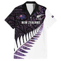 New Zealand Silver Fern Rugby Custom Family Matching Off Shoulder Short Dress and Hawaiian Shirt Go All Black Purple Maori Paua Shell LT14 Dad's Shirt - Short Sleeve Purple - Polynesian Pride