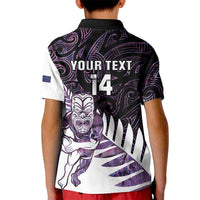 New Zealand Silver Fern Rugby Custom Kid Polo Shirt Go All Black Purple Maori Paua Shell - Polynesian Pride