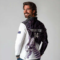 New Zealand Silver Fern Rugby Custom Long Sleeve Polo Shirt Go All Black Purple Maori Paua Shell LT14 - Polynesian Pride