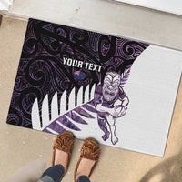 New Zealand Silver Fern Rugby Custom Rubber Doormat Go All Black Purple Maori Paua Shell - Polynesian Pride