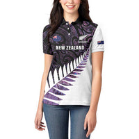 New Zealand Silver Fern Rugby Custom Women Polo Shirt Go All Black Purple Maori Paua Shell LT14 - Polynesian Pride