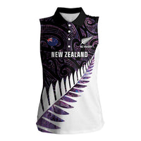 New Zealand Silver Fern Rugby Custom Women Sleeveless Polo Shirt Go All Black Purple Maori Paua Shell LT14 Female Purple - Polynesian Pride
