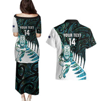 New Zealand Silver Fern Rugby Custom Couples Matching Puletasi and Hawaiian Shirt Go All Black Turquoise Maori Paua Shell LT14 - Polynesian Pride