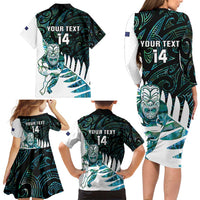 New Zealand Silver Fern Rugby Custom Family Matching Long Sleeve Bodycon Dress and Hawaiian Shirt Go All Black Turquoise Maori Paua Shell LT14 - Polynesian Pride