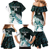 New Zealand Silver Fern Rugby Custom Family Matching Mermaid Dress and Hawaiian Shirt Go All Black Turquoise Maori Paua Shell LT14 - Polynesian Pride