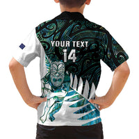 New Zealand Silver Fern Rugby Custom Family Matching Off Shoulder Maxi Dress and Hawaiian Shirt Go All Black Turquoise Maori Paua Shell LT14 - Polynesian Pride