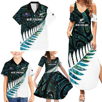 New Zealand Silver Fern Rugby Custom Family Matching Summer Maxi Dress and Hawaiian Shirt Go All Black Turquoise Maori Paua Shell LT14 - Polynesian Pride