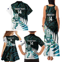 New Zealand Silver Fern Rugby Custom Family Matching Tank Maxi Dress and Hawaiian Shirt Go All Black Turquoise Maori Paua Shell LT14 - Polynesian Pride