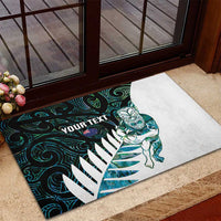 New Zealand Silver Fern Rugby Custom Rubber Doormat Go All Black Turquoise Maori Paua Shell - Polynesian Pride