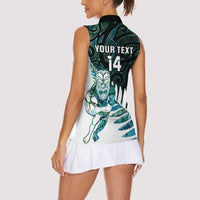 New Zealand Silver Fern Rugby Custom Women Sleeveless Polo Shirt Go All Black Turquoise Maori Paua Shell LT14 - Polynesian Pride