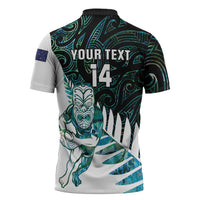 New Zealand Silver Fern Rugby Custom Zipper Polo Shirt Go All Black Turquoise Maori Paua Shell LT14 - Polynesian Pride