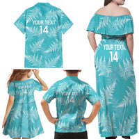 New Zealand Silver Fern Rugby Custom Family Matching Off Shoulder Maxi Dress and Hawaiian Shirt Go Aotearoa Champions Turquoise Version LT14 - Polynesian Pride