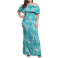 New Zealand Silver Fern Rugby Custom Family Matching Off Shoulder Maxi Dress and Hawaiian Shirt Go Aotearoa Champions Turquoise Version LT14 Mom's Dress Turquoise - Polynesian Pride