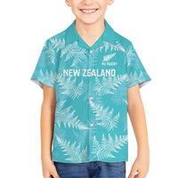 New Zealand Silver Fern Rugby Custom Family Matching Off Shoulder Maxi Dress and Hawaiian Shirt Go Aotearoa Champions Turquoise Version LT14 Son's Shirt Turquoise - Polynesian Pride