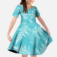 New Zealand Silver Fern Rugby Custom Kid Short Sleeve Dress Go Aotearoa Champions Turquoise Version - Polynesian Pride