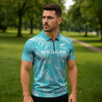 New Zealand Silver Fern Rugby Custom Zipper Polo Shirt Go Aotearoa Champions Turquoise Version - Polynesian Pride