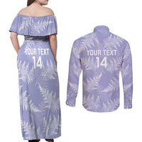 New Zealand Silver Fern Rugby Custom Couples Matching Off Shoulder Maxi Dress and Long Sleeve Button Shirt Go Aotearoa Champions Purple Version LT14 - Polynesian Pride
