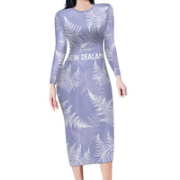 New Zealand Silver Fern Rugby Custom Long Sleeve Bodycon Dress Go Aotearoa Champions Purple Version LT14 Long Dress Purple - Polynesian Pride