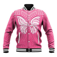 New Zealand Breast Cancer Awareness Baseball Jacket Maori Butterfly Pink Ribbon - Polynesian Pride