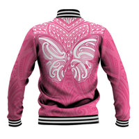 New Zealand Breast Cancer Awareness Baseball Jacket Maori Butterfly Pink Ribbon - Polynesian Pride