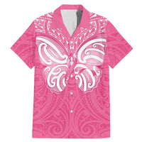 New Zealand Breast Cancer Awareness Family Matching Mermaid Dress and Hawaiian Shirt Maori Butterfly Pink Ribbon LT14 Dad's Shirt - Short Sleeve Pink - Polynesian Pride