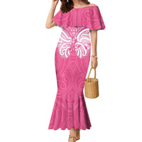 New Zealand Breast Cancer Awareness Family Matching Mermaid Dress and Hawaiian Shirt Maori Butterfly Pink Ribbon LT14 Mom's Dress Pink - Polynesian Pride