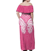 New Zealand Breast Cancer Awareness Family Matching Off Shoulder Maxi Dress and Hawaiian Shirt Maori Butterfly Pink Ribbon LT14 - Polynesian Pride