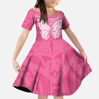 New Zealand Breast Cancer Awareness Kid Short Sleeve Dress Maori Butterfly Pink Ribbon LT14 KID Pink - Polynesian Pride