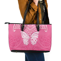 New Zealand Breast Cancer Awareness Leather Tote Bag Maori Butterfly Pink Ribbon LT14 - Polynesian Pride