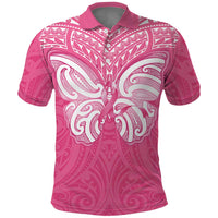 New Zealand Breast Cancer Awareness Polo Shirt Maori Butterfly Pink Ribbon LT14 Pink - Polynesian Pride