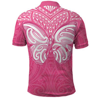 New Zealand Breast Cancer Awareness Polo Shirt Maori Butterfly Pink Ribbon LT14 - Polynesian Pride