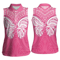 New Zealand Breast Cancer Awareness Women Sleeveless Polo Shirt Maori Butterfly Pink Ribbon LT14 - Polynesian Pride