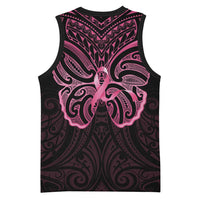 New Zealand Breast Cancer Awareness Basketball Jersey Maori Butterfly Pink Ribbon Black Version LT14 - Polynesian Pride