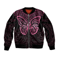 New Zealand Breast Cancer Awareness Bomber Jacket Maori Butterfly Pink Ribbon Black Version - Polynesian Pride