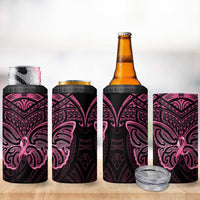 New Zealand Breast Cancer Awareness 4 in 1 Can Cooler Tumbler Maori Butterfly Pink Ribbon Black Version LT14 - Polynesian Pride